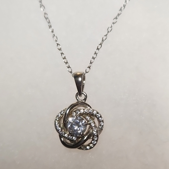 Sterling Silver Floral Pendant Necklace with Crystal Accents - Picture 1 of 7